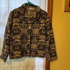Chico's Black and Cream Patterned Utility Jacket